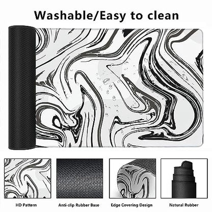 MIOAOSRT Desk Mat,Abstract Black and White Marbling Extended Gaming Mouse Pad,Large Non-Slip Rubber Base Mousepad with Stitched Edges,Waterproof Mouse Mat Desk Pad for Office Game Home 35.4x15.75 in - color: Black and White Marbling