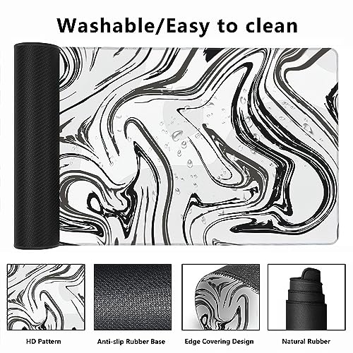 MIOAOSRT Desk Mat,Abstract Black and White Marbling Extended Gaming Mouse Pad,Large Non-Slip Rubber Base Mousepad with Stitched Edges,Waterproof Mouse Mat Desk Pad for Office Game Home 35.4x15.75 in - color: Black and White Marbling