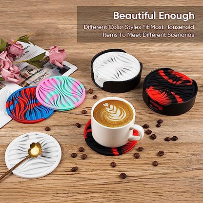 6 Pcs Rubber Drink Coasters Holder Silicone Cup Mat Outdoor Plastic Coaster | Coasters for Drinks Non-Stick Non-Slip Coasters Set Thickened Hot-Cold Drink Fits Any Cups Table Rubber Glass Coaste - color: Blue Red-plastic Holder