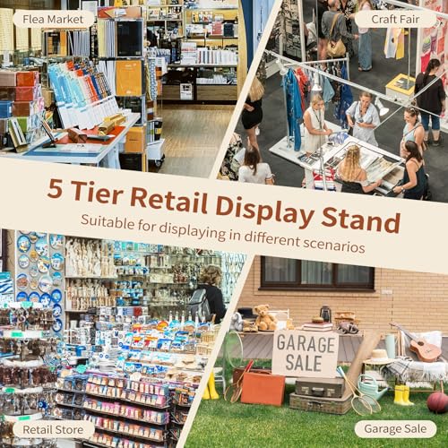Flenpptly Retail Display Stand, 5-Tier Rotating Display Rack for Store Display, Movable and Adjustable Spinning Display Stand for Earrings, Jewelry, Keychains, Socks Display (Black) - color: Black