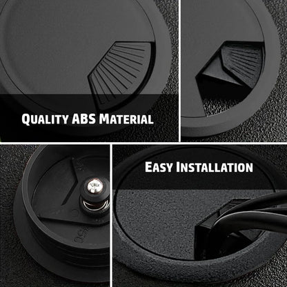 ANGSTROM 2-Inch Hole Desk Grommet Cover Organizer for Desktop Computer Electronics Wires, Black Plastic (2-Pack)