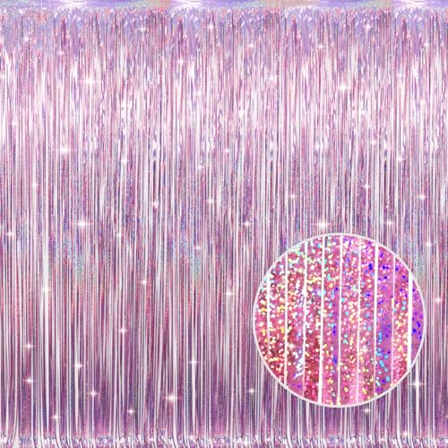 GOER 3.2 ft x 9.8 ft Metallic Tinsel Foil Fringe Curtains Party Photo Backdrop Party Streamers for Birthday,Graduation,New Year Eve Decorations Wedding Decor(1 Pack,Laser Pink) - color: Laser Pink, size: 1 Pack