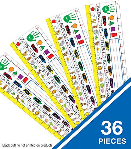 Carson Dellosa Traditional Manuscript Nameplates―Student Labels With Name Line, Alphabet Lettering Guide, Number Line, 12-Inch Ruler, Shapes, Colors, Right and Left Hands (36 pc) - style: Manuscript Traditional, K-3
