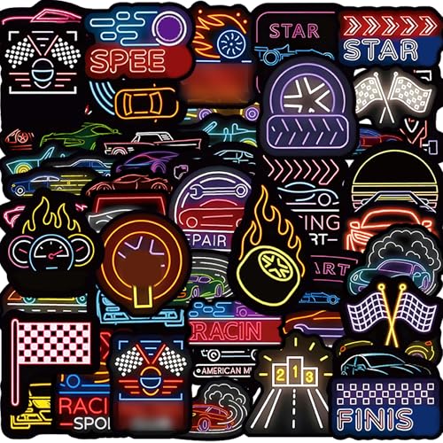 DETICKERS Neon Car Stickers for Racing Fans Boys Water Bottles 50 PCS Waterproof Vinyl Car Stickers Gifts - style: Neon Car