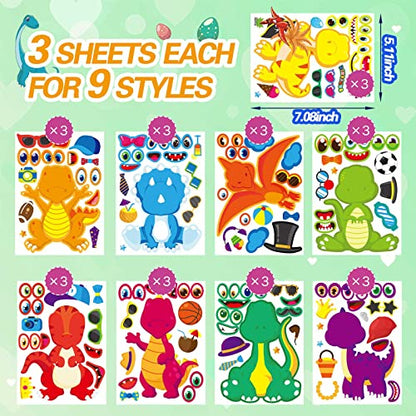 27 Sheet Dinosaur Stickers, Make Your Own Dinosaur Stickers for Kids，Make a Face Stickers Dinosaur Birthday Party Supplies,DIY Project Dino Theme Birthday Party Favor for Kids - style: Dinosaur Stickers