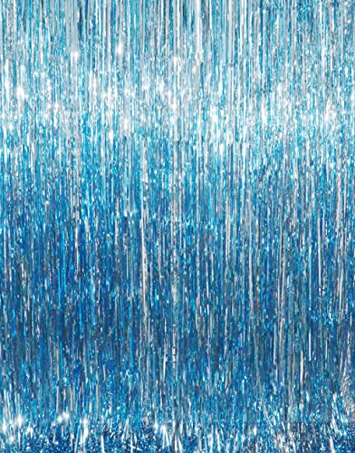 GOER 3.2 ft x 9.8 ft Metallic Tinsel Foil Fringe Curtains Party Photo Backdrop Party Streamers for Birthday,Graduation,New Year Eve Decorations Wedding Decor (Light Blue,1 Pack) - color: Light Blue, size: 1 Pack