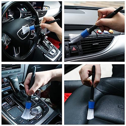 HMPLL 10pcs Car Detailing Kit, Premium Detailing Brush Set Includes 5 Soft Car Detailing Brushes, 3 Wire Brush, 2 Air Vent Brush for Cleaning Car Interior and Exterior Detailing, Blue - color: Blue and White