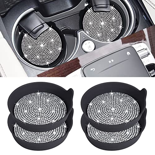 Amooca Car Cup Coaster Universal Non-Slip Cup Holders Bling Crystal Rhinestone Car Interior Accessories 4 Pack Black Whole Rhinestone - color: Black Whole Rhinestone, size: 4 Pack