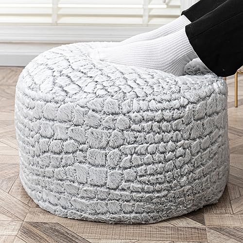 Asuprui Pouf Ottoman Unstuffed Floor Poof Seat Pouf Ottoman Foot Rest Soft Foot Stool 20x20x12 Inches Fuzzy Chair Floor Chair Foot Rest with Storage for Living Room Bedroom Snow Gray - color: Snow Gray