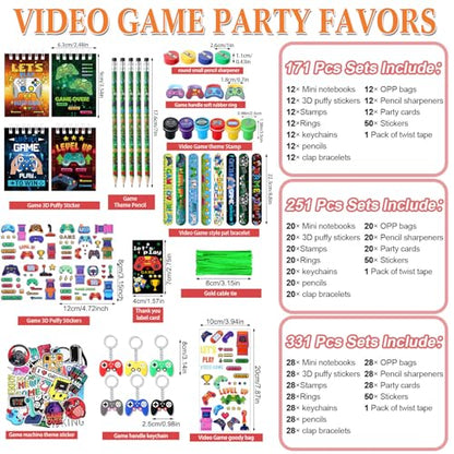 Sayglossy 331 Pcs Video Game Party Favors Set Includes Gift Bags Pencils Notebook Sharpener Slap Bracelets Rings Keychains 3D Puffy Stickers Stamper Gamer Party Favors Birthday (Classic) - style: Classic