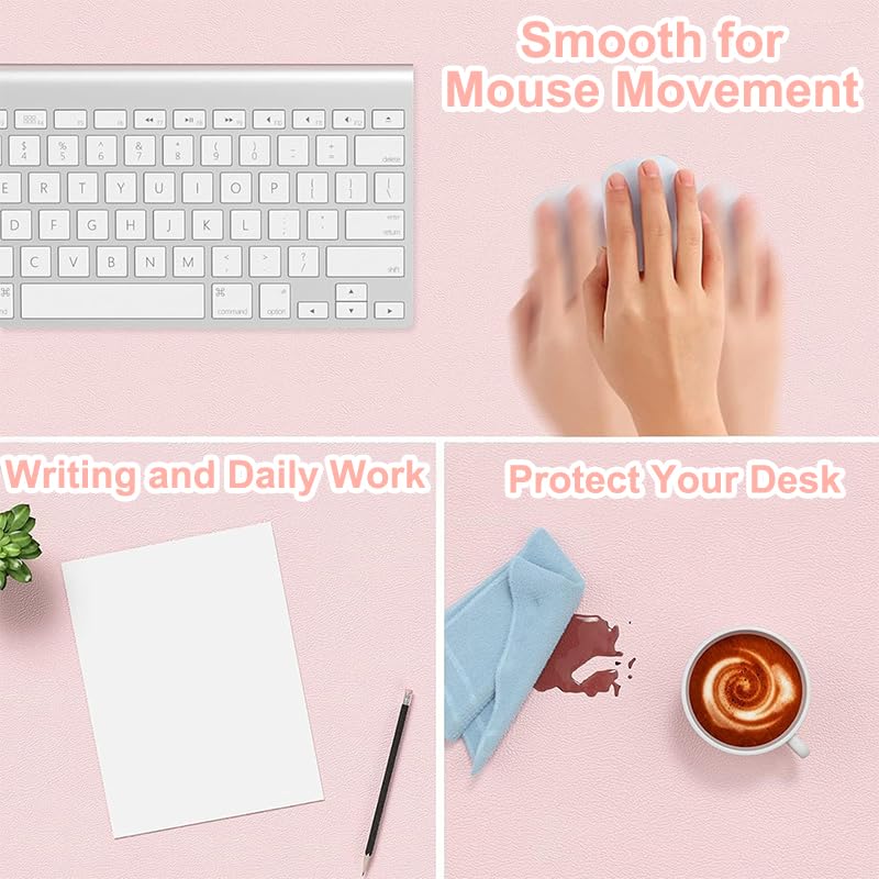 Pink Desk Mat, 23.6" × 11.8", Non-Slip Pu Leather Mouse Pad, Large Waterproof Mousepad, Desk Cover for Mouse, Keyboard, Laptop, Office Home Use