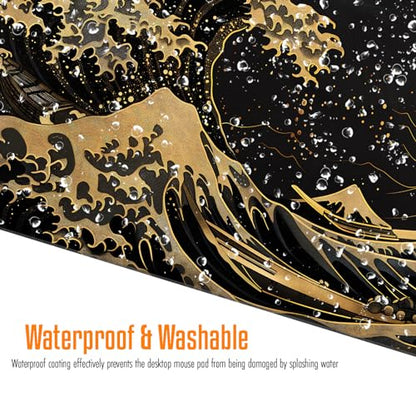 VNDL Large Japanese Black and Gold Gaming Mouse Pad, Sea Waves, Premium Non-Slip Anime Desk Pad for Office, Extended XL XXL Mouse Mat and Laptop Pad, Waterproof and Stiched Edges 31.5 x 15.7 in (wg2) - color: wg2