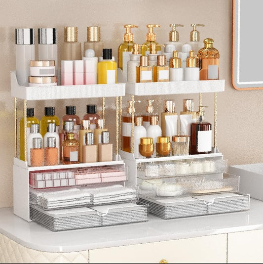 caktraie 2 Pack Bathroom Counter Organizer - 3 Drawers Makeup Organizer, Cosmetic Storage Drawer for Dresser Countertop and Bathroom Vanity for Large Skincare, Perfume, Clear - color: Clear, size: 2 PACK