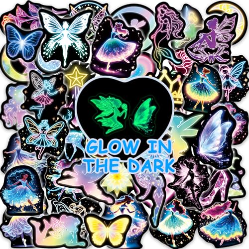 Glow in The Dark Neon Princess Water Bottle Stickers for Kids, 50 Pcs Fairy Waterproof Vinyl Laptop Decals, Teens Girls Boys Adults Phone Case Skateboard Luggage Decor - color: Luminescent-448ksxx