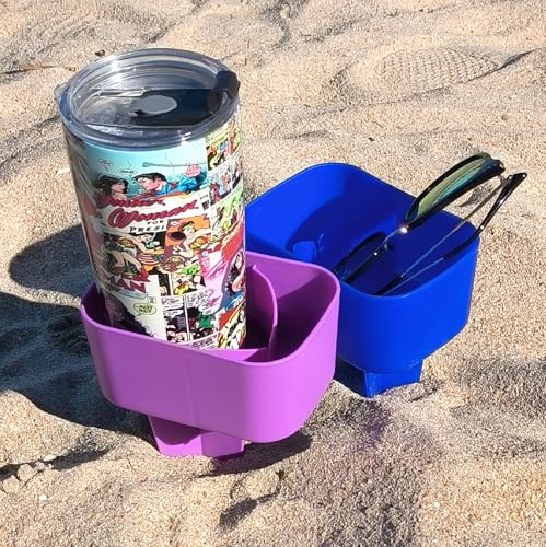 Sand Cup Holders for Beach, Sbeach Drink Holder for Sand, Suitable for Holiday, Picnic, Party, with Sand Bag 2 Pack Color Deep Blue/Purple - color: Deep Blue/Purple