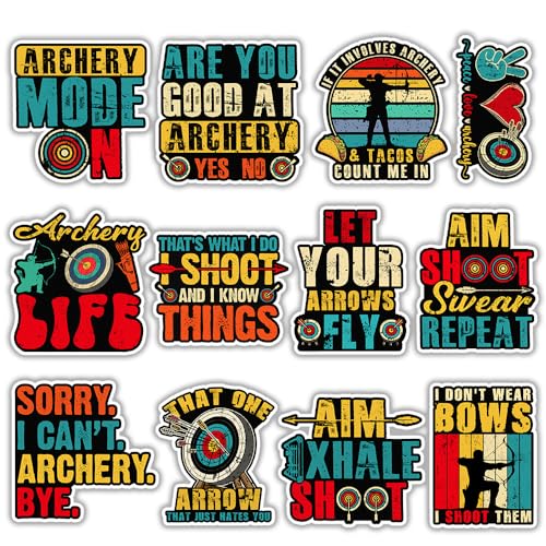 SODAVA Archery Sticker Pack Set of 12, 3 Inch Funny Archer Quote Decals, Vintage Bow and Arrow Vinyl Stickers for Car Laptop Water Bottle Outdoor Gear, Archery Lover Gift Idea - color: Archery