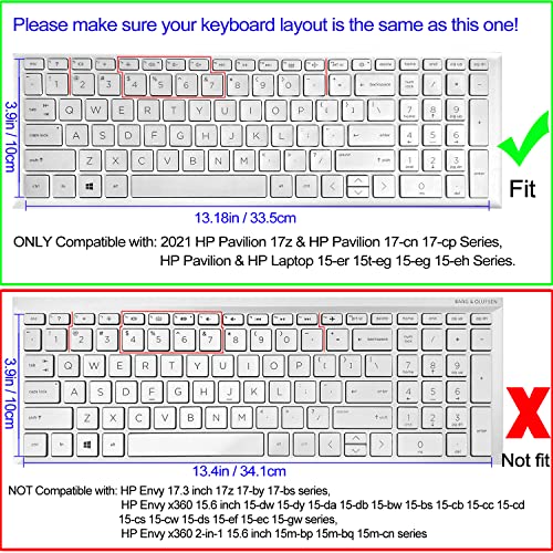 Keyboard Cover for 15.6 HP Laptop 15-fc 15-fd 15t-fd 15z-fc Series, HP Pavilion 15-eg 15t-eg 15-eh 15-er, 17z-ca 17-cn 17-cp 17z-cp Series Red Flower - color: Red Flower