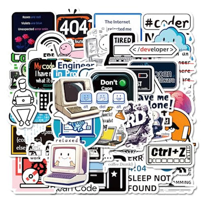 50PCS Funny Computer Stickers Creative Tech Laptop Decals for Programmers IT Students Developers Coders Great for Journals Water Bottles Keyboards and Workstation Decor - style: Computer