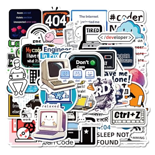 50PCS Funny Computer Stickers Creative Tech Laptop Decals for Programmers IT Students Developers Coders Great for Journals Water Bottles Keyboards and Workstation Decor - style: Computer