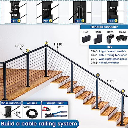 Muzata 40 Pack 1/8" Level Wheel Black Cable Railing Grommets ONLY for Level 1/8" Wire Rope T316 Stainless Steel Protector Sleeves Deck Cable Railing Hardware Kit Metal Posts CR72 - size: 40P, style: Black For Level
