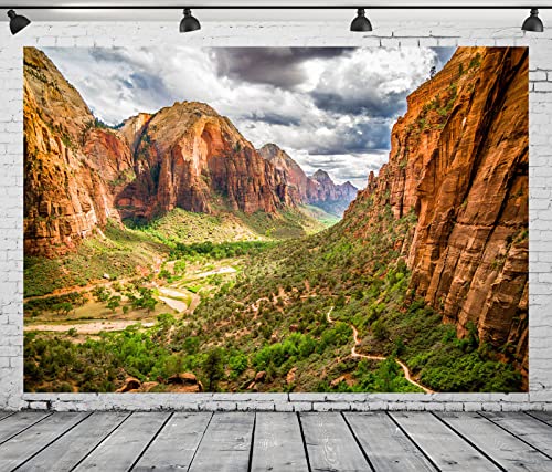 12x8ft Fabric Desert Mountain Backdrop Mountain Backdrop Colorful Landscape of Zion National Park Canyon Sandstone Background Wild Western Party Decorations Boys Cowboys Photo Studio Props - size: 12x8FT