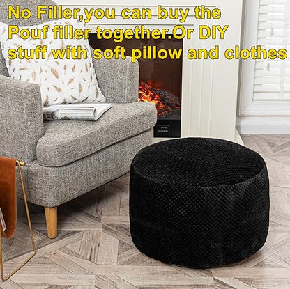 Asuprui Unstuffed Pouf Ottoman Round Poof Ottoman No Filler Soft Faux Fur Foot Stool 20x20x12 Inches Fuzzy Chair Floor Pouf Foot Rest with Storage for Living Room Bedroom Black - color: Black