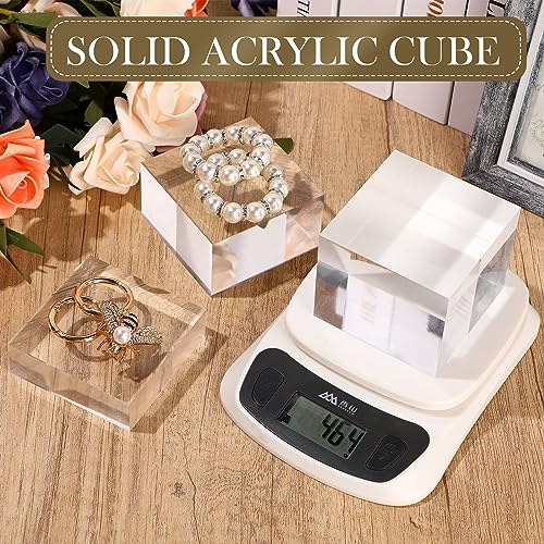 Geelin 9 Pcs Acrylic Risers Stand Display Block Decor Riser 3 Size Decor Clear Polished Cube Solid Pedestal Stand for Jewelry Perfume Photography Collection Food Doll Wedding High Density (Square) - style: Square