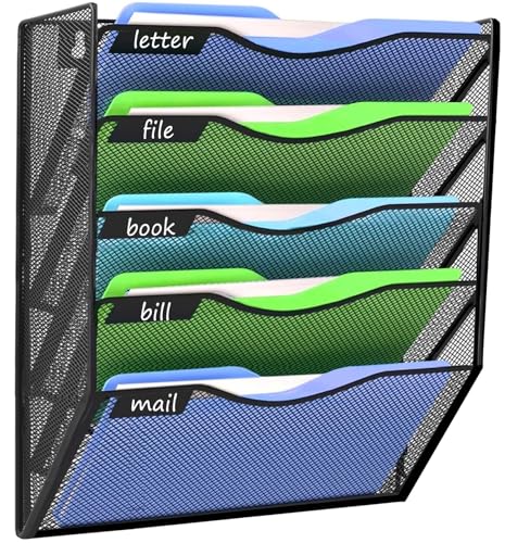 Kuntine.B Wall File Organizer Office Hanging Magazine Holder Wall File Organizer for Office Home (Black, 5 Tier) - color: Black, size: 5 Tier & No Hangers