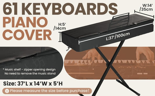 BENVOL 61/88 Keys Piano Cover - Waterproof Dustproof Keyboard Protector with Music Stand Zipper, Adjustable Drawstring, Soft Spandex Fabric for Yamaha, Casio 61/88-Key Digital Pianos (61keys-black) - color: 61keys-black