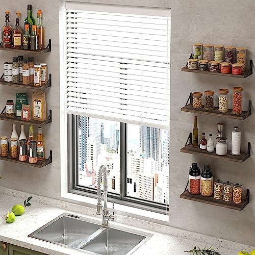 Fixwal Floating Shelves, Width 4.75in Rustic Wood Wall Shelves Set of 8, Wall Storage Shelves for Bedroom, Living Room, Kitchen, Bathroom, Office and Plants (Dark Carbonized Black) - color: Dark Carbonized Black, style: 8pcs