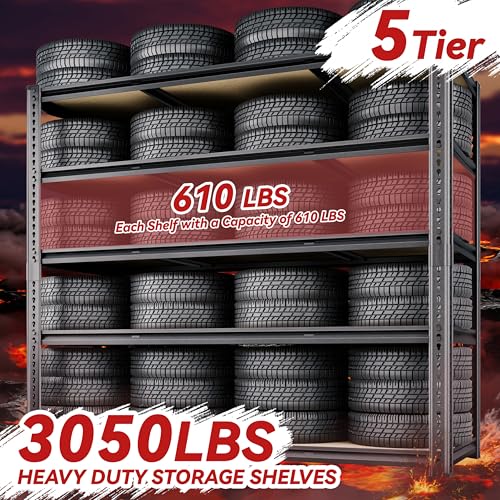 48"W Garage Shelving, 3050LBS Storage Shelves Heavy Duty, 5 Tier Metal Shelving Unit Adjustable Garage Shelves Heavy Duty Shelving for Warehouse,Commercial, Kitchen, 48" W × 24" D × 72" H, Black - size: 48"W x 72" H x 24" D