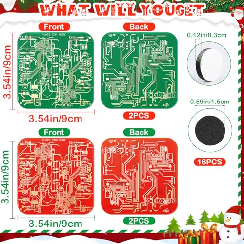 Nuenen 4 Pcs Circuit Board Coasters for Drinks PCB Coasters Immersion Gold Circuit Board PCB Design Engineer It Gift for Party Bar Office Geek Nerd Engineer Dad Gift Men(Classic Style,Red,Green) - color: Red,green, size: Classic Style