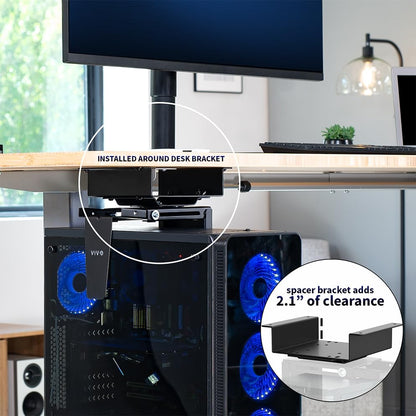 VIVO Adjustable Under Desk and Wall 3.5 to 7.8 inch Wide Office PC Mount, Computer Case CPU Machine Holder Stand with Swivel and Spacer Bracket, Holds 22 lbs, Black, MOUNT-PC01-SB
