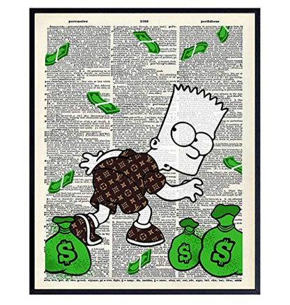 Graffiti Wall Art of Louis Vuitton - Bart Simpson Poster - Banksy Wall Artwork Set - LV Decor - Money Decorations Decor - Urban Decoration - Funny Street Art Mural for Alec Fans