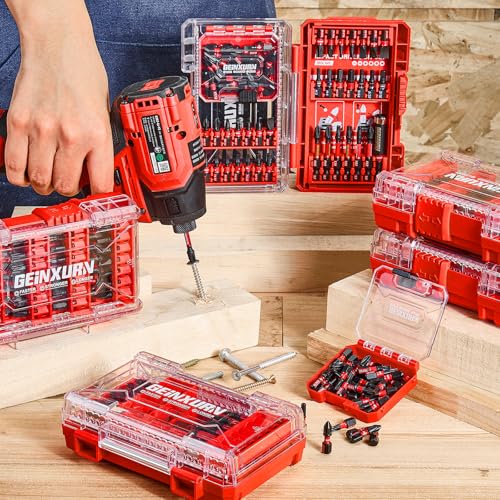 Geinxurn 27Pieces Impact Screwdriver Bits Set, Magnetic S2 Steel Phillips/Slotted/Square/Torx Insert Power Bits Tips, Impact Bit Holder and Impact Socket Adapte with Pink Storage Box Case - style: STKB027-RD