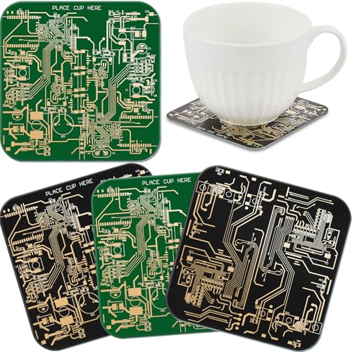 Nuenen 4 Pcs Circuit Board Coasters for Drinks PCB Coasters Immersion Gold Circuit Board PCB Design Engineer It Gift for Party Bar Office Geek Nerd Engineer Dad Gift Men(Classic Style,Black Green) - color: Black Green, size: Classic Style
