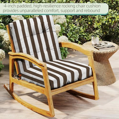 Outdoor Chair Cushions Set of 2, 42x21x4 Inch Patio Cushion for Dining/Rocking Chairs, High Back Soft Seat Pad, Indoor Outside Use, Fade-Resistant & Waterproof, Brown White Stripes - color: Brown White Stripes
