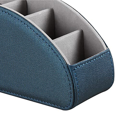 Leather Remote Control Holder,TV Remote Caddy with 5 Compartments,Desktop Organizer,for Store TV,DVD,Blu-Ray,Media Player,Heater Controllers(Blue) - color: Blue