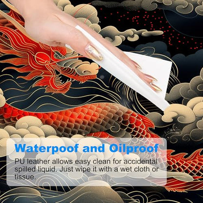 Desk Pad, Japanese Wave and Red Dragon Auspicious Clouds XL Gaming Mouse Pad with Stitched Edges,Non-Slip Waterproof Rubber Base Large Desk Mat for Keyboard and Mouse 31.5"x11.8" - color: Colour5, size: X-Large