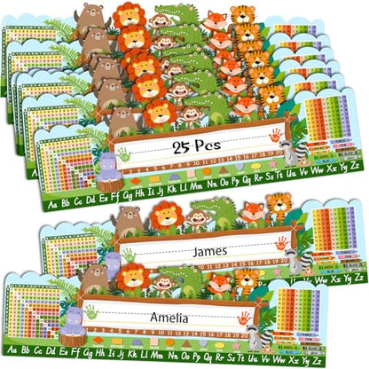 Pajean 25 Pcs Classroom Name Plate Animal Desk Nameplate Traditional Manuscript Name Plates Farm Animals Nameplate for Student Teaching Supplies Cubbies Desks Locker Labels School Decor