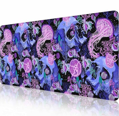 Mouse Pad Gaming, Large XXL Mouse Pads, Non-Slip Rubber Base Mousepad, Keyboard Mouse Mat Desk Pad with Stitched Edges, 31.5x11.8 inch Bright Psychedelic Skulls - color: Bright Psychedelic Skulls, size: 31.5L x 11.8W inches