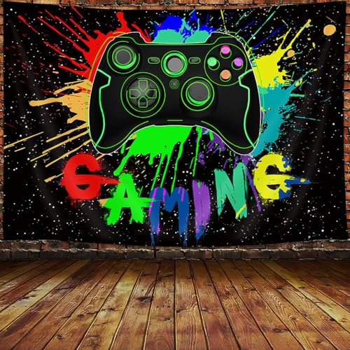 JAWO Gaming Wall Art, Cool Funny Game Room Decor for Boys & Men - Video Game Theme, Aesthetic Tapestry for Bedroom & Living Room, 60x40 inches (Green) - color: Green, size: 40"L x 60"W