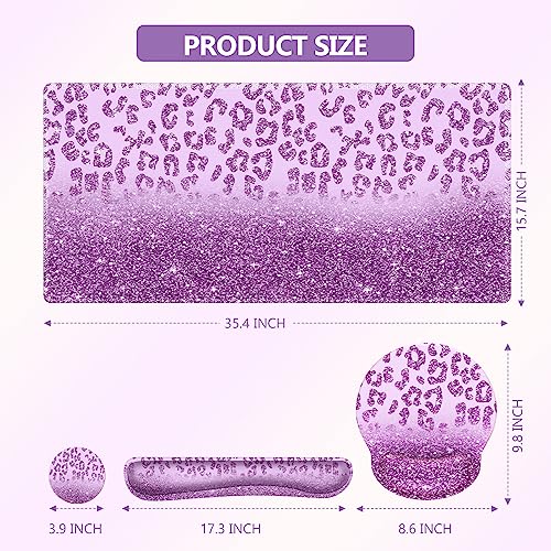 iLeadon Mouse Pad Set, Desk Mat + Mouse Pad with Wrist Rest + Keyboard Wrist Rest + Coaster, 4in1 Large Gaming Mouse Pad Glitter Leopard Mouse and Keyboard Pad Set for Home Office, Purple - color: Purple
