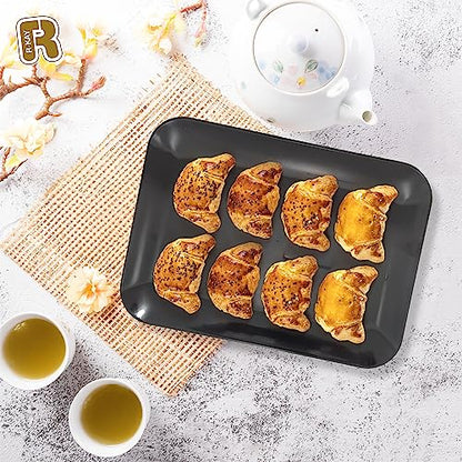 3 Pack Black Plastic Serving Trays for Party - Black Serving Tray 8 x 11 Inch - Heavy Duty Dessert Trays for Food - Rectangular Party Serving Trays for Entertaining - color: Black