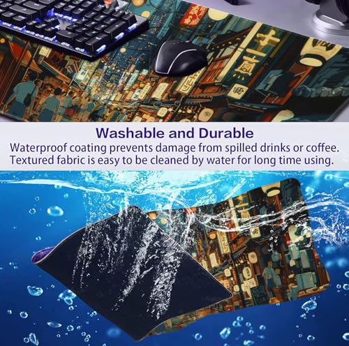 Cute Japanese Street Keyboard Desk Mat, Tokyo Night View Computer Mouse Mat | Large Extended Mouse Pad; Full Desk Coverage; Waterproof Coating; Stable Anti-Slide Base For Gaming, Office, Study Daily Use - color: Tokyo Street