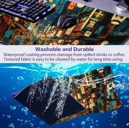 Cute Japanese Street Keyboard Desk Mat, Tokyo Night View Computer Mouse Mat | Large Extended Mouse Pad; Full Desk Coverage; Waterproof Coating; Stable Anti-Slide Base For Gaming, Office, Study Daily Use - color: Tokyo Street