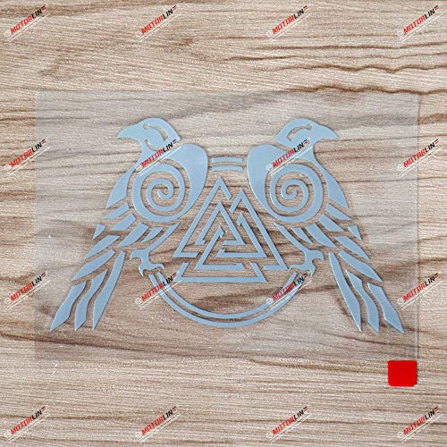 5'' Silver Huginn and Muninn Twin Ravens Valknut Decal Sticker Car Vinyl Norse Odin Style c - color: Silver