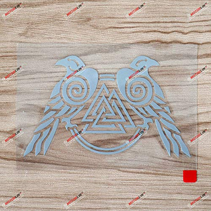5'' Silver Huginn and Muninn Twin Ravens Valknut Decal Sticker Car Vinyl Norse Odin Style c - color: Silver