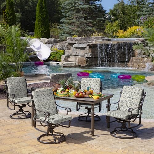Arden Outdoor Midback Chair Cushion, 18 x 16.5, Rain-Proof, Fade Resistant Neutral Aurora Damask - color: Neutral Aurora Damask