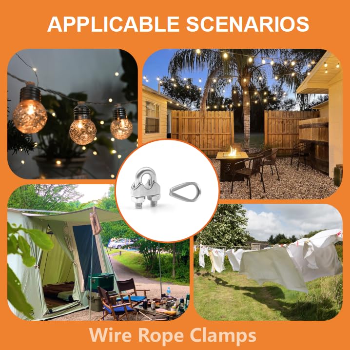 8 Pcs M5 Wire Rope Clamps Cable Clamps 4 Pcs 3/16" Wire Rope Thimble U Bolt Saddle Fastener 304 Stainless Steel Cable Clamps - style: M5 - 3/16”